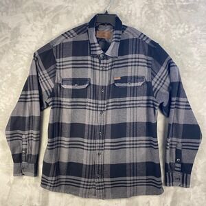 Orvis Mens XXL Flannel Fleece Shirt Shacket Long Sleeve Plaid Gray Black